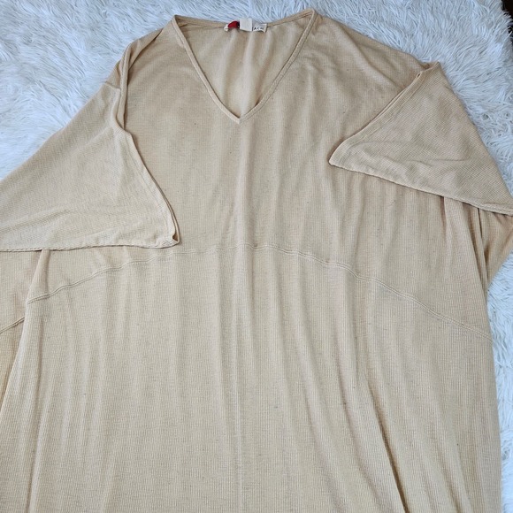 Free People Beach Women's Cream Ribbed V-neck Flax Blend Kaftan. Size L - Picture 2 of 5